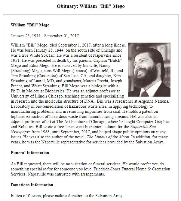 Bill Mego Obit